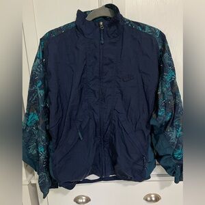 Nike Vintage Windbreaker Jacket Womens Small Navy & Teal, Full Zip, Cotton Lined